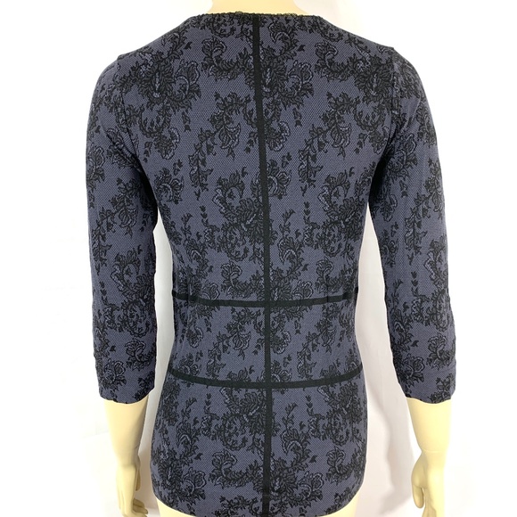 PHILIPPE MATIGNON lace prints black lavender fitted top L - Picture 11 of 11